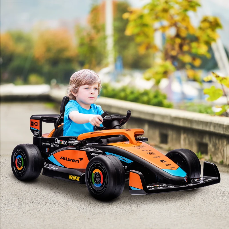 AIYAPLAY Elektrische Kinderauto, McLaren Formule 1, incl. Afstandsbesturing, Muziek, voor 3-5 Jaar, Oranje(m-10)