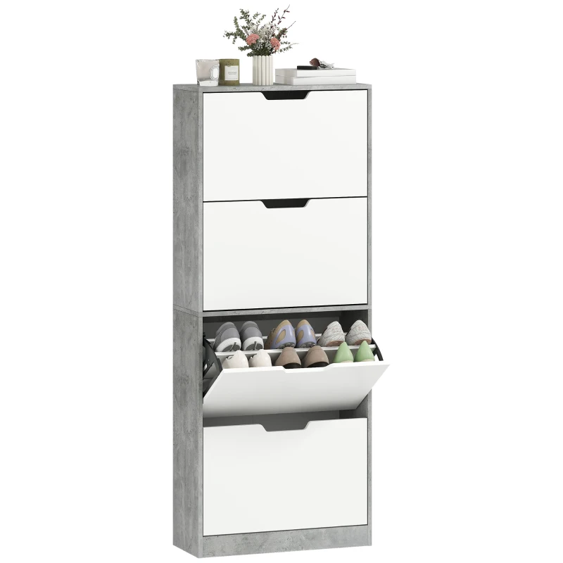 HOMCOM Scarpieră Economisitoare de Spațiu Modernă cu 4 Ante pentru 16 Perechi de Pantofi, 62.5x26x156 cm, Gri Ciment
