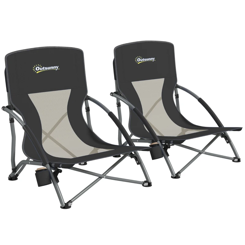 Outsunny Set 2 sedie da spiaggia pieghevoli con schienale a rete e borsa, 58x55x62 cm, Nero