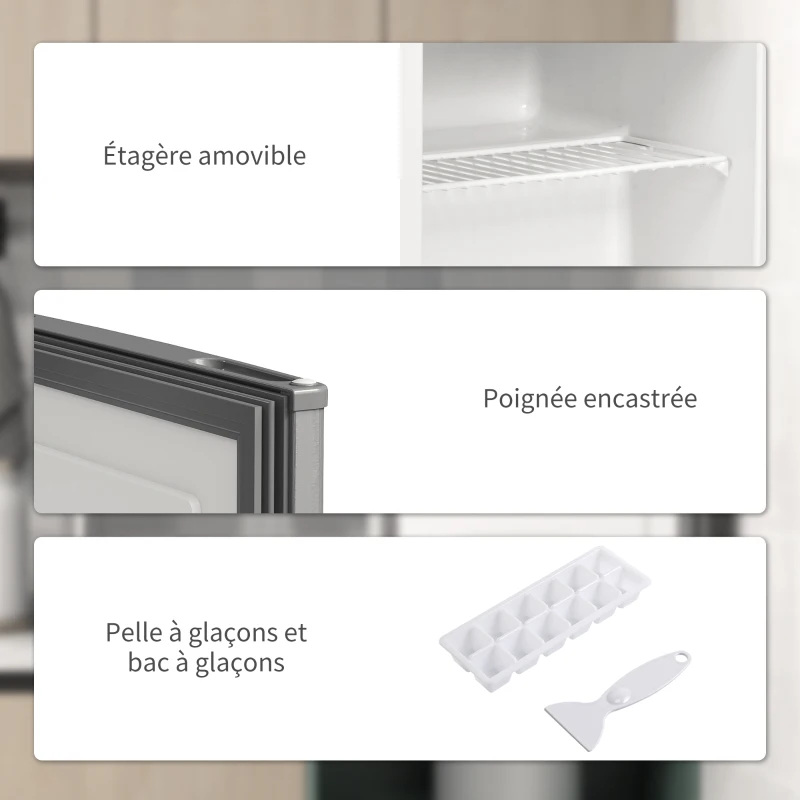 HOMCOM Mini congélateur Température Réglable de -14 à -24°C Compact 35L - Porte réversible Classe E - 47x44,2x48,8cm - Gris