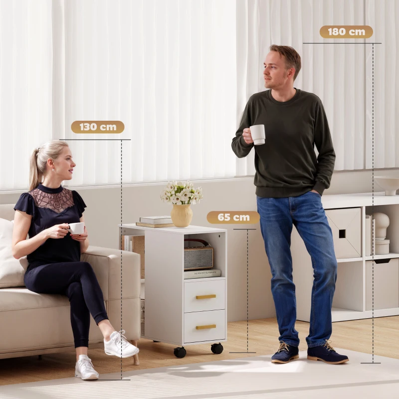 HOMCOM Druckerständer Druckertisch mit Verstellbar Ablage, Rollen für Fax Scanner 60 x 30 x 65 cm Weiß