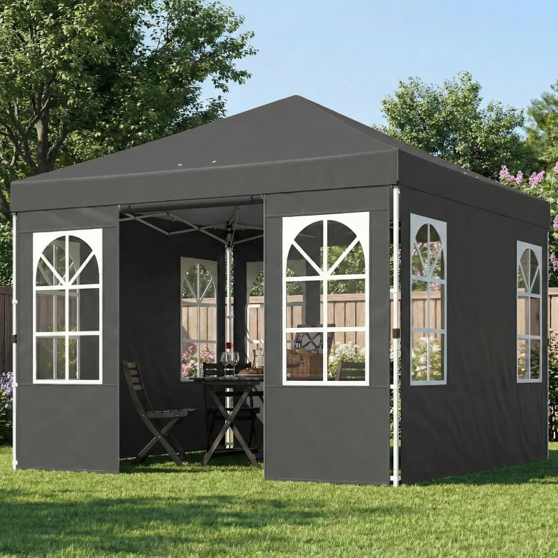 Outsunny Pavillon 3x3m Wasserdicht Stabil Winterfest Pop-up Faltpavillon, Ein-Knopf-Aufbau, UV 50+ Dunkelgrau