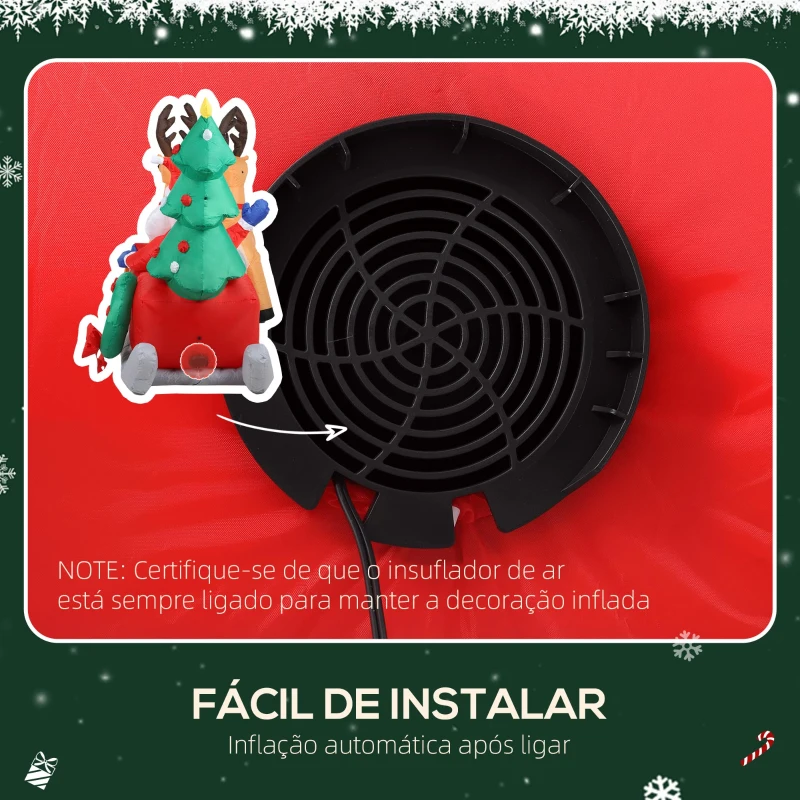 Outsunny Pai Natal Insuflável com Trenó Renas e Árvore de Natal com Luzes LED Decoração de Natal 216x90x150 cm Multicolor