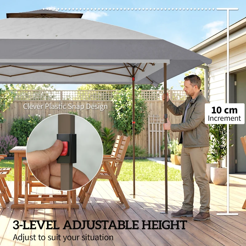 Outsunny Paviljoen 4x4m Waterdicht Verstelbaar Pop-up Inklapbaar Paviljoen met Dubbel Dak en 4 Netpanelen, UV 30+ Lichtgrijs