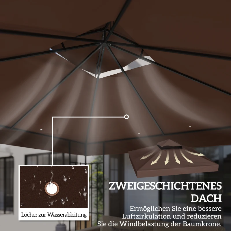 Outsunny 3 x 3 m Ersatzdach für Pavillon, Pavillon-Ersatzplane mit Wasserablauf-Löchern, UPF30+, Sonnenschutz, Kaffee