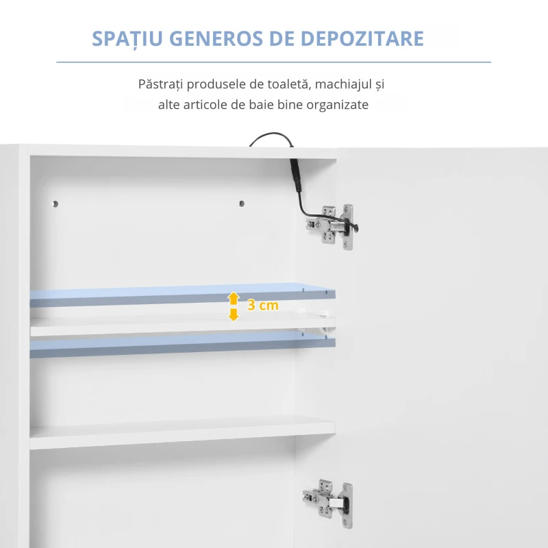 HOMCOM Dulapior de Baie cu 1 Usa, Oglindă și Lumini LED cu Touch și Reglare Intensitate 60 x 50 x15cm