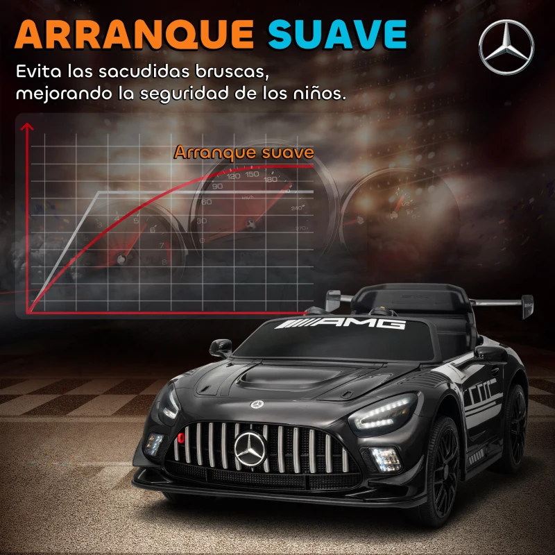 AIYAPLAY Coche Eléctrico para Niños Mercedes-AMG GT3 Evo con Mando a Distancia Motor Doble Ruedas Auxiliares Asa Música Negro