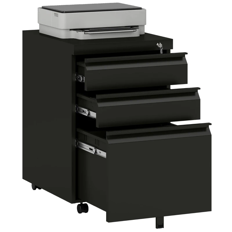 Vinsetto 3 Drawer Filling Cabinet, Mobile Metal File Cabinet with Anti-tilt Design for Letter, A4, Legal Size, Black