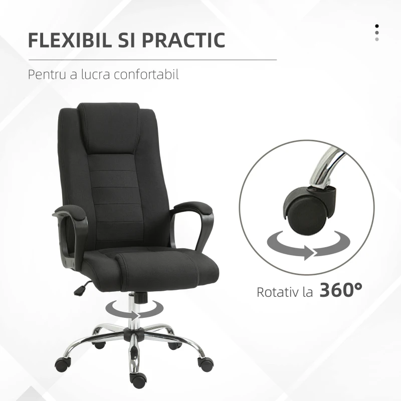 Vinsetto Scaun de Birou Ergonomic, Basculant și Captusit cu Înălțime Reglabilă, 62x76x110-119 cm, Negru