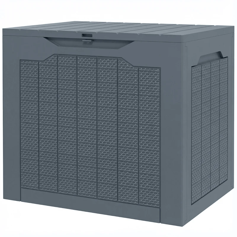 Outsunny 93L Plastic Garden Storage Box, Outdoor Storage Box with Handles, Waterproof Outdoor Storage Container, Light Grey