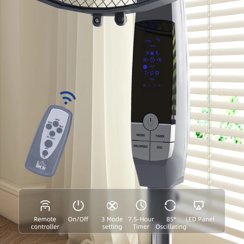 HOMCOM 16'' Pedestal Standing Floor Fan, Oscillation Cooling Fan with Remote Control, Grey