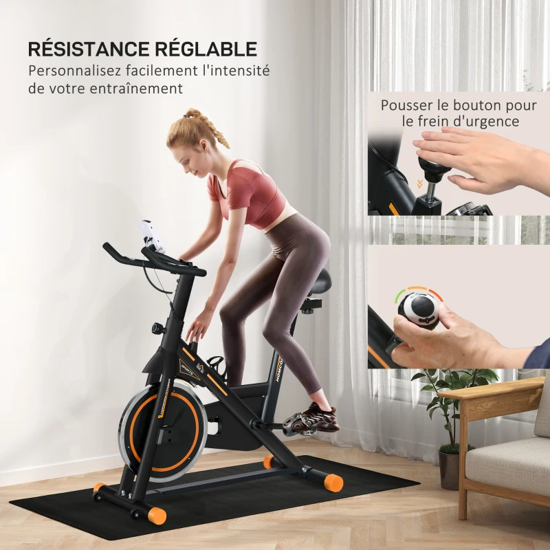 HOMCOM Vélo d'appartement pour la maison vélo de fitness d'intérieur silencieux résistance réglable acier 103 x 48 x 115cm noir