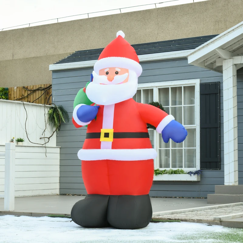 HOMCOM Pai Natal Inflável LED 2,4 m Poliéster Impermeável para Interiores e Exteriores