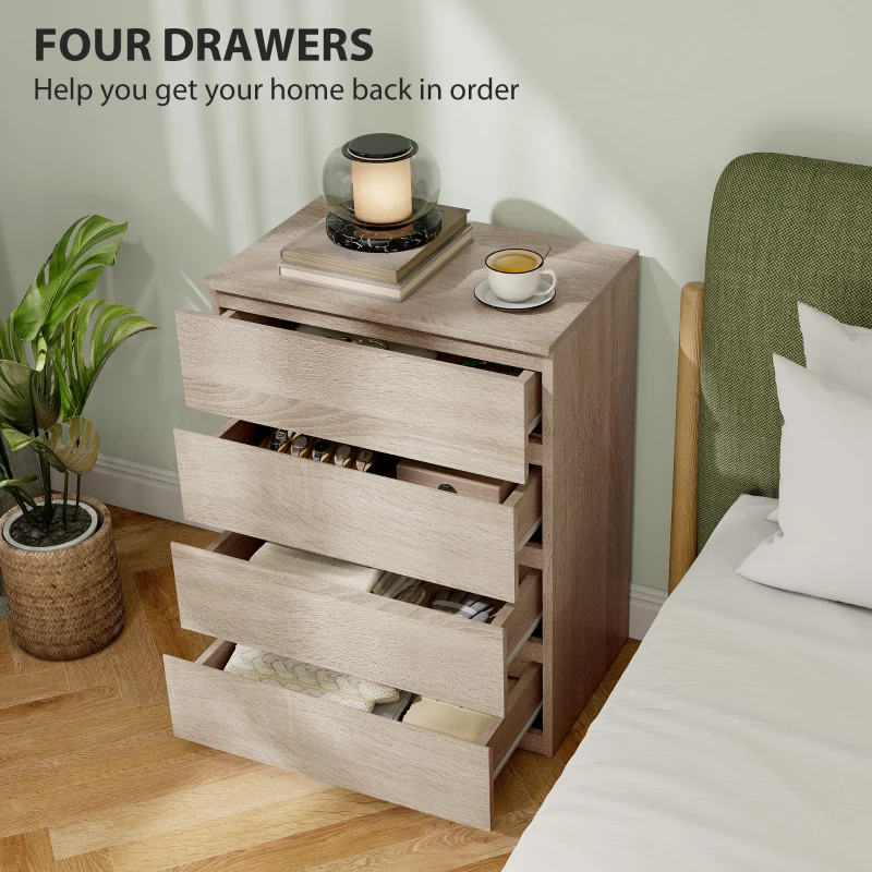 HOMCOM Comodă cu 4 Sertare, Dulap Înalt pentru Dormitor, Comodă cu Sertare cu Ghidaje Metalice și Mânere Scanalate, Alb