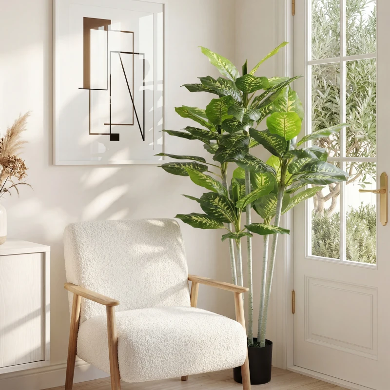 HOMCOM Plante artificielle calathea hauteur 150 cm pot ciment 53 feuilles - intérieur