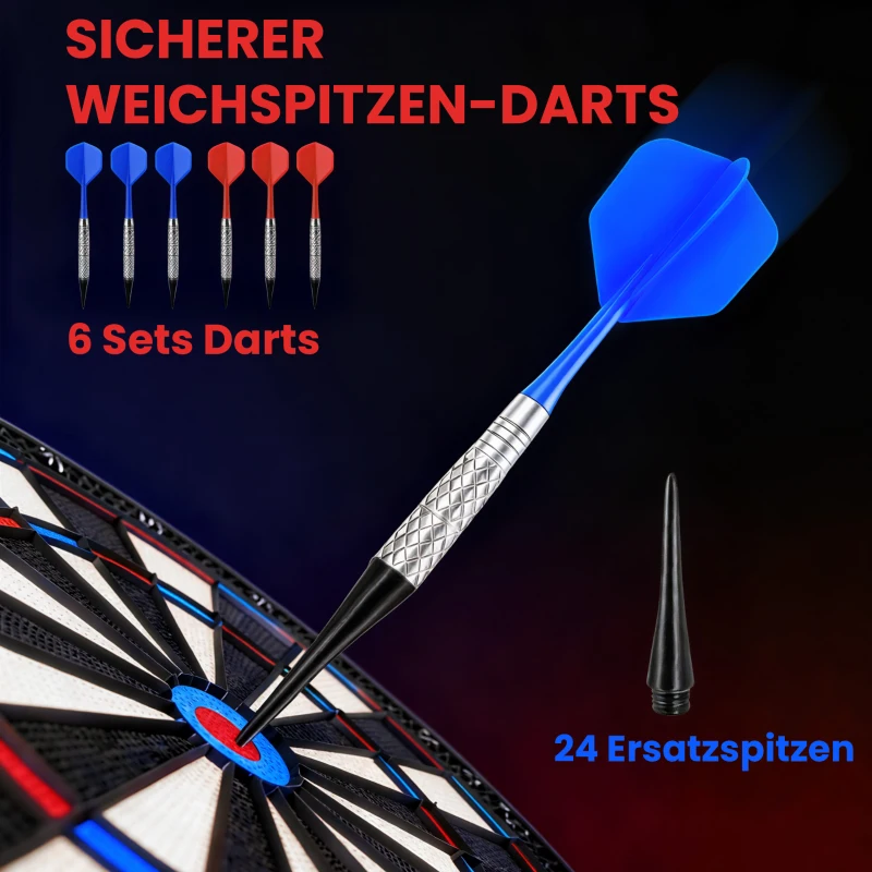 SPORTNOW Elektronisches Dartboard für 1-8 Spieler, LCD-Display, 6 Dartsets, Bunt