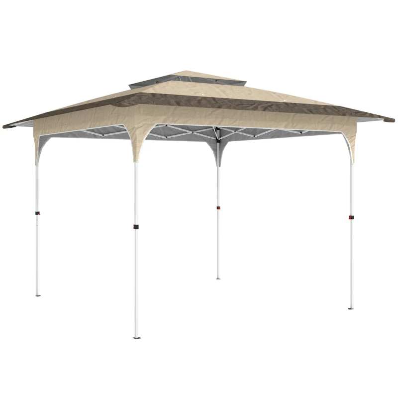 Outsunny Tonnelle pliante 350x350 cm Pop-up avec hauteur réglable 3 niveaux double toit fermeture centrale et housse UPF50+ kaki