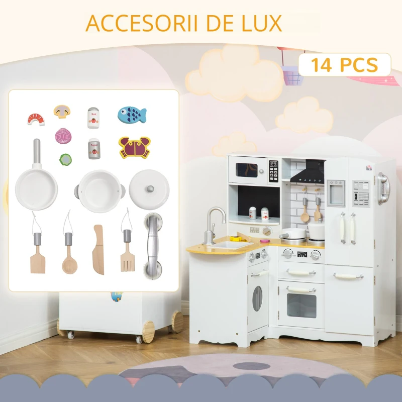 Homcom Bucatarie Jucarie din Lemn – 14 Accesorii, 3-6 Ani