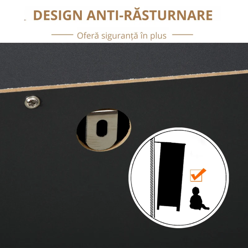 HOMCOM Noptiera din Lemn cu 5 Sertare, Picioare Ridicate din Pin, Gri Inchis