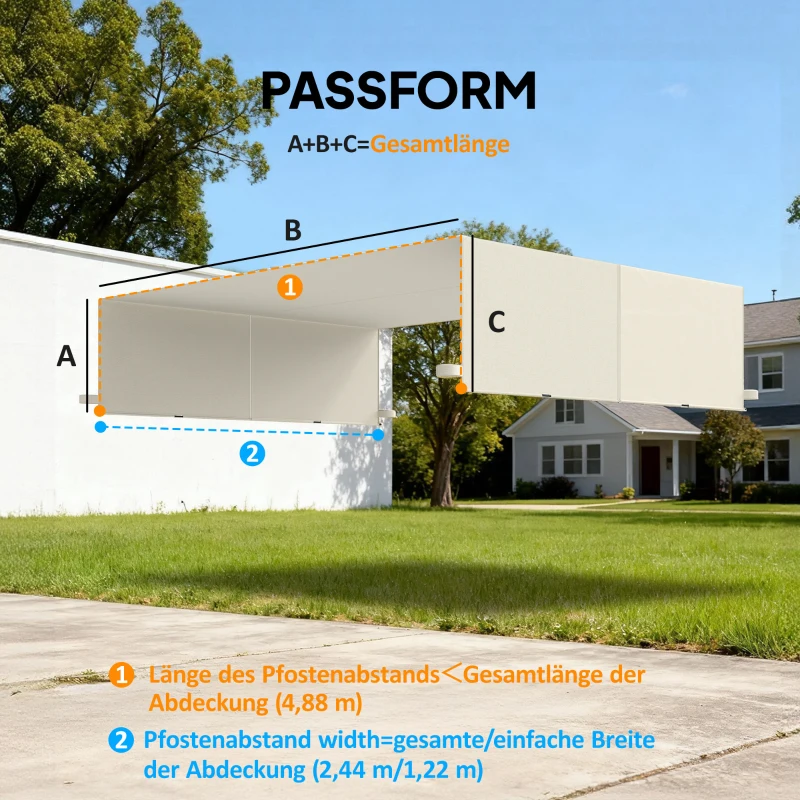 Outsunny Vervangend dak voor pergola met UV-bescherming, zonnescherm voor terrasoverkapping voor 3 x 3 m paviljoen, Crèmewit