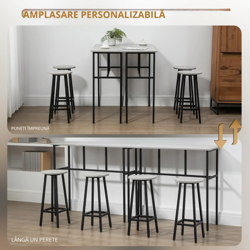 Homcom Set Bar 6 Piese – 4 Scaune & 2 Mese, Design Modern