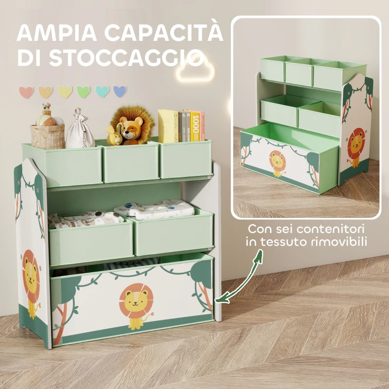 AIYAPLAY Scaffale Portagiochi Bambini Mobile Porta Giocattoli 3 Livelli, Verde