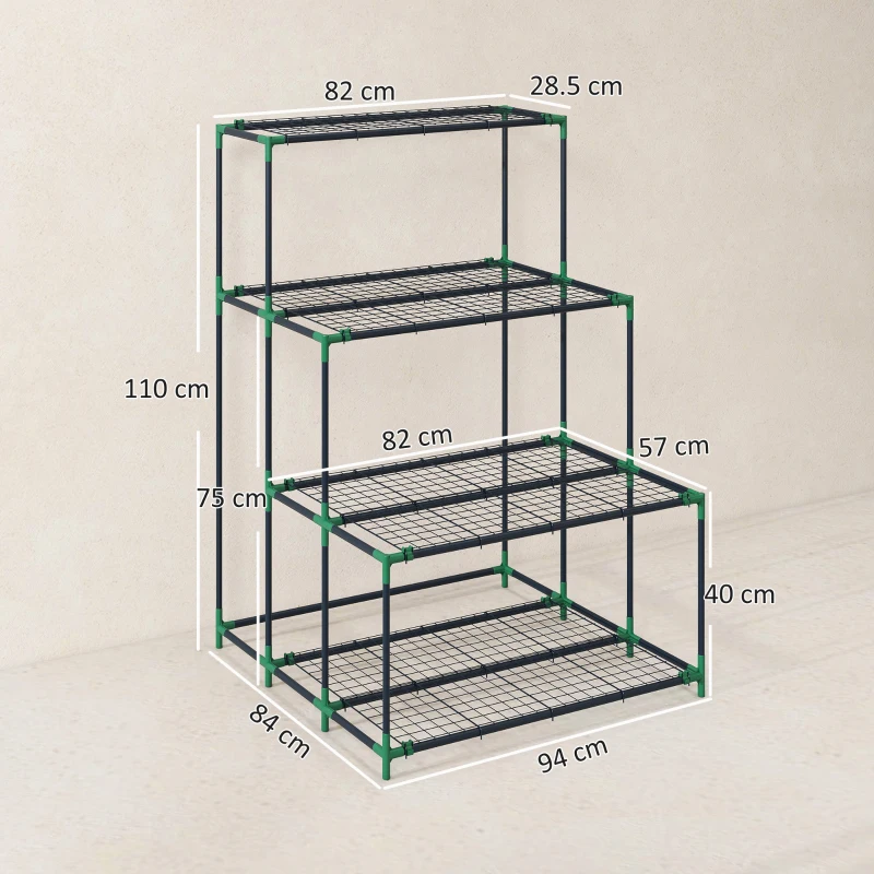 Outsunny 4-Tier Plant Stand, 110 cm High Flower Stand with 24 Clips, Steel Plant Shelf Dark Green