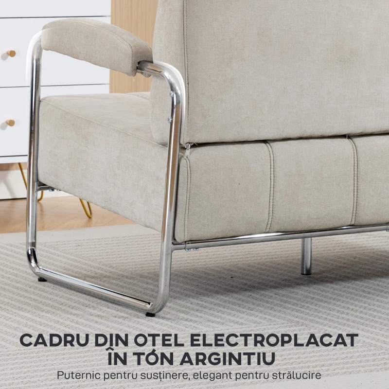 HOMCOM Canapea 3 Locuri Tapițată cu Chenille și Cusături Duble, Canapea Modernă cu Brațe și Picioare din Oțel, pentru Living, Birou și Dormitor, 174x75x76 cm, Bej