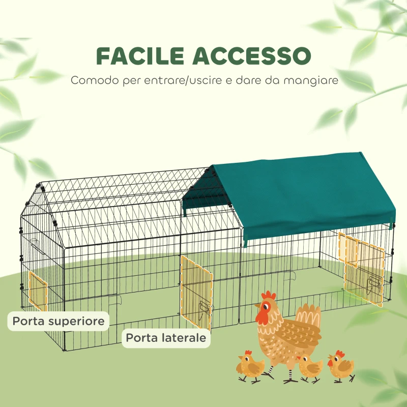 PawHut Gabbia per Conigli da Esterno e Interno a Casetta con Tettuccio, 185x75x75 cm, Verde