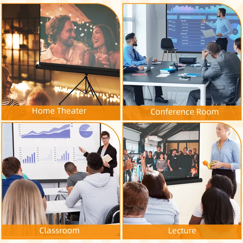 Ecran Proiector HOMCOM Pliabil de 100" Format 16:9 cu Treppied Reglabil, 235.8x8x136 cm, Negru