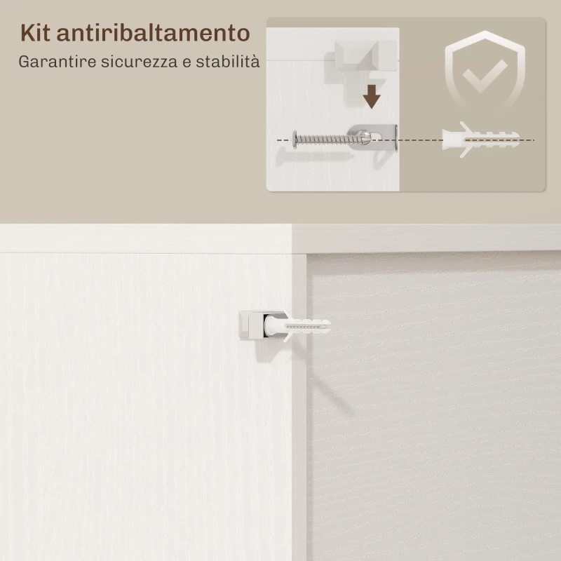 HOMCOM Credenza Cucina con Prese Elettriche, Luce LED, Portabottiglie e Ante Scorrevoli, 100x38x180 cm, Bianco