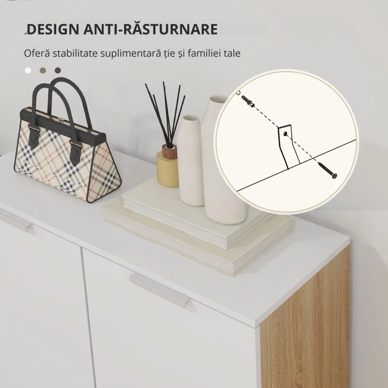 Homcom Dulap Pantofi Gri & Alb – 15–20 Perechi cu Rafturi Reglabile