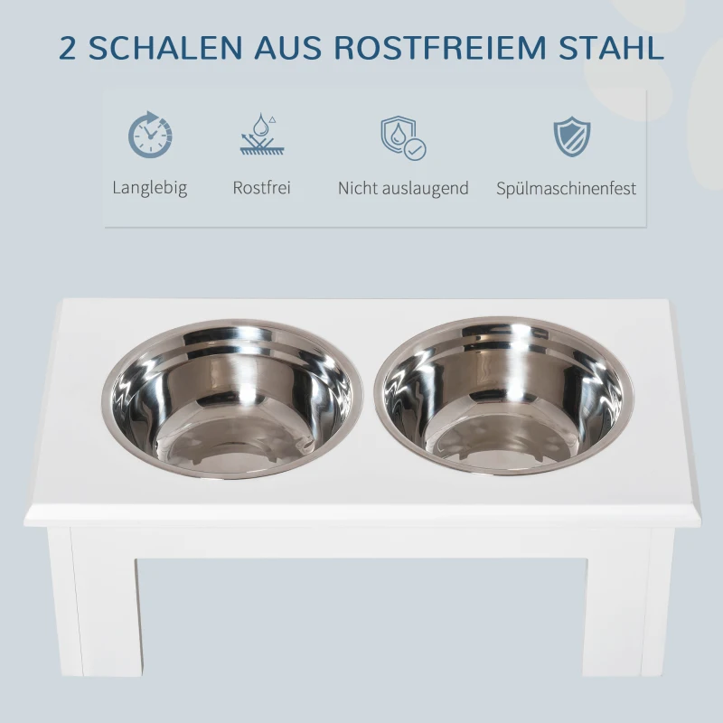 PawHut Hunde-Futterstation, rutschfest, 58,4 x 30,5 x 25,4cm, Weiß, 2L pro Napf