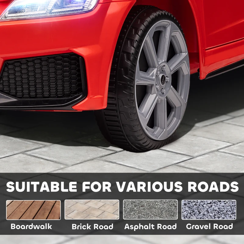 HOMCOM Elektryczne Autko dla Dzieci 12V z Pilotem 2,4G, Muzyką, Klaksonem, Pojazd z Oświetleniem LED, Port USB/MP3, Funkcją Do Tyłu, dla Dzieci 3-5 Lat, Czerwony