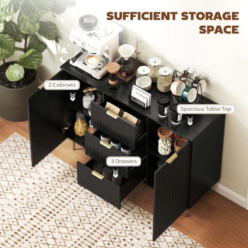 HOMCOM 2-Door Sideboard with 3 Drawers and Adjustable Shelves - Black