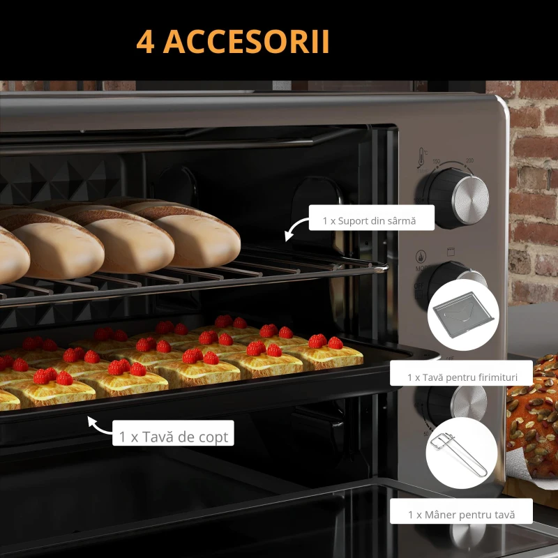 HOMCOM Cuptor Electric 30 L – Grill, Convectie & Tava Inclusa