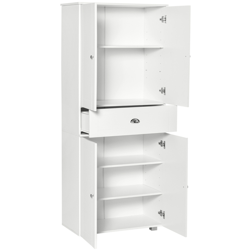 HOMCOM 184cm Tall Kitchen Cupboard, Freestanding Kitchen Pantry Storage Cabinet with 4 Doors, 3 Adjustable Shelves, Drawer, Anti-tipping Device, Sideboard Organiser for Dining Room, Living Room, White