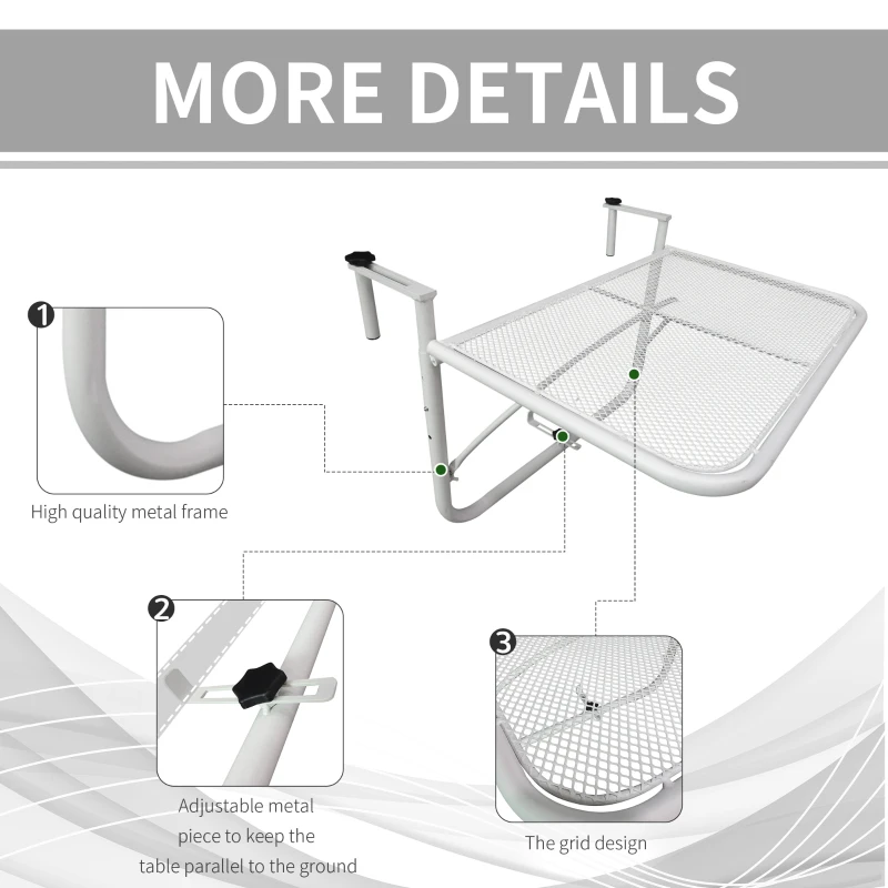 Outsunny balkon wiszący stół stół ogrodowy kwadratowy metalowy taras z regulacją wysokości