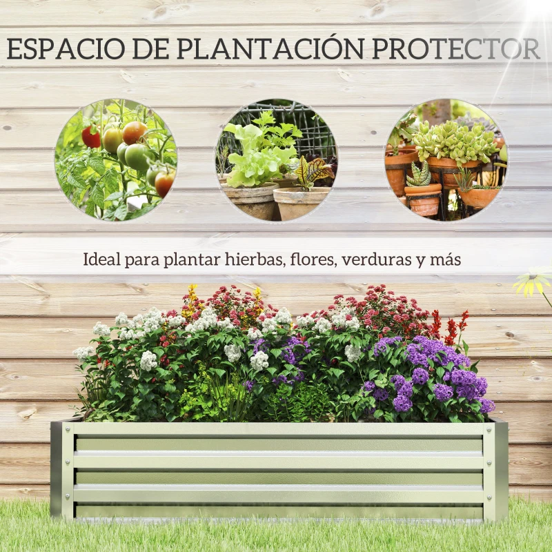 Outsunny Jardinera Elevada Rectangular de Acero Galvanizado para Cultivar Plantas Flores Hierba 120x60x30,5 cm Plata