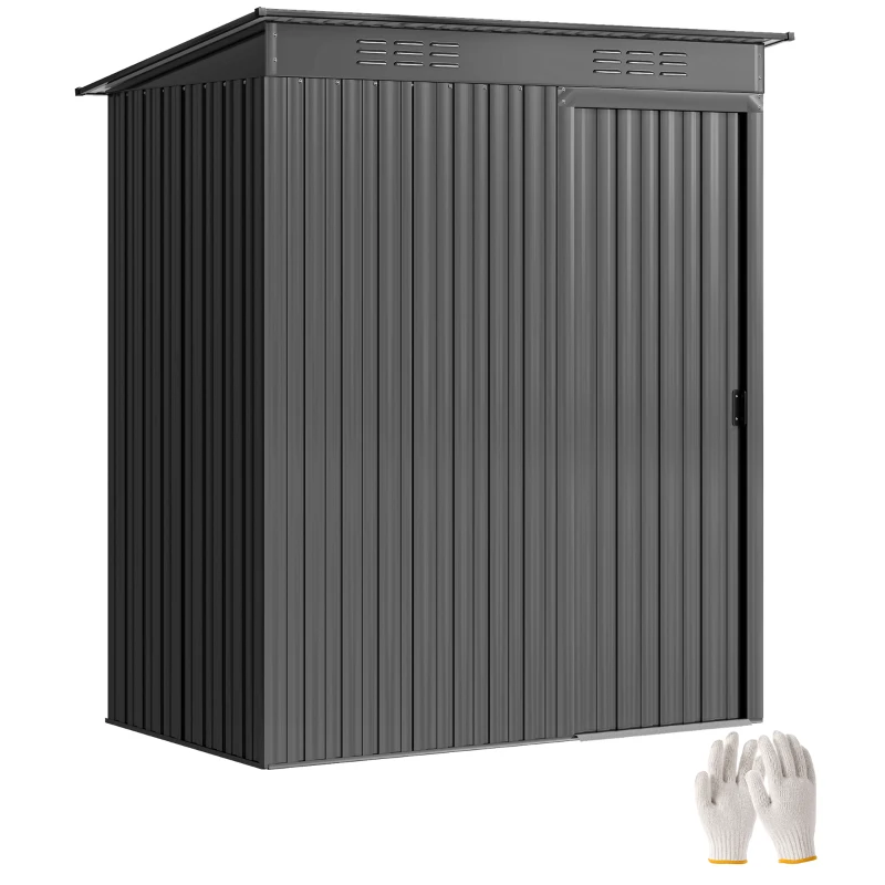 Outsunny Abri de jardin en métal 1,37 m², cabane de jardin, 2 paires de gants, porte coulissante, 159x106x181cm, gris foncé