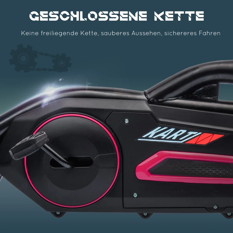 HOMCOM Go-Kart, Kinderfahrzeug mit verstellbarem Sitz, Tretfahrzeug, Tretauto mit Handbremse, 3-8 Jahre, Outdoor, Rosa