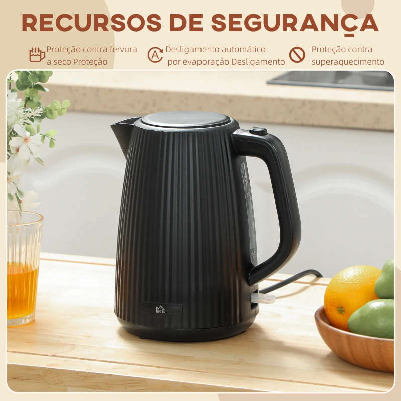 HOMCOM Jarro Elétrico 1,7L 2025W com Filtro Antical Removível Desligamento Automático Base Giratória 360° Preto