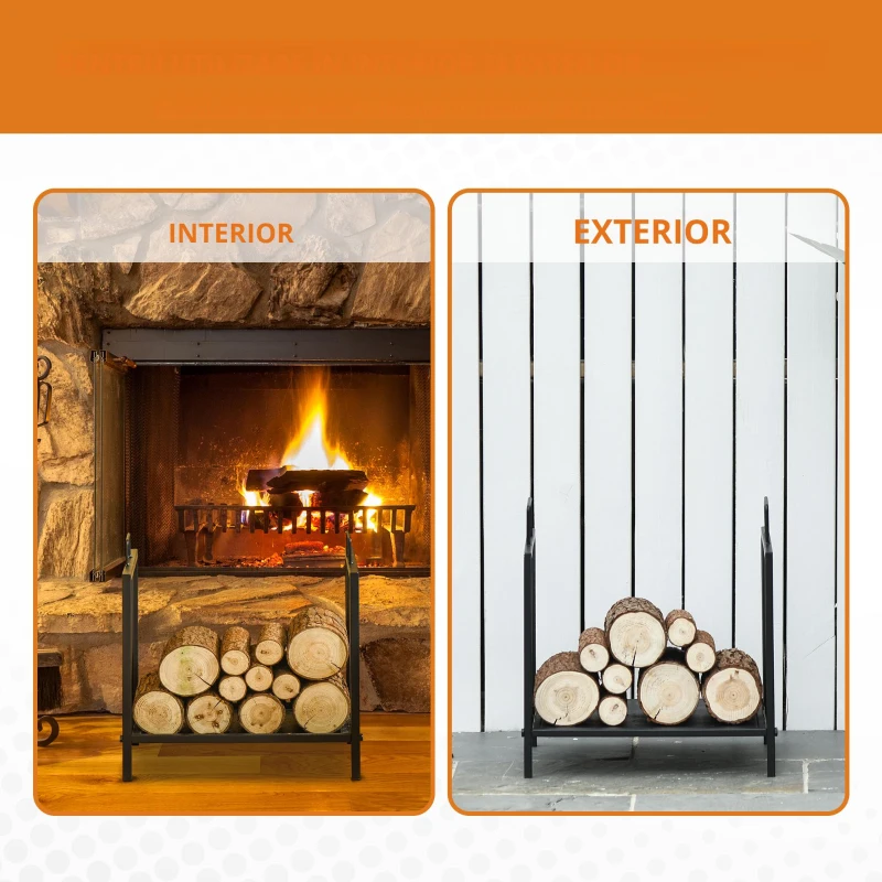 Outsunny Suport pentru Lemne pentru Interior și Exterior cu 2 Mânere, 44,5x33x46,5 cm, Negru