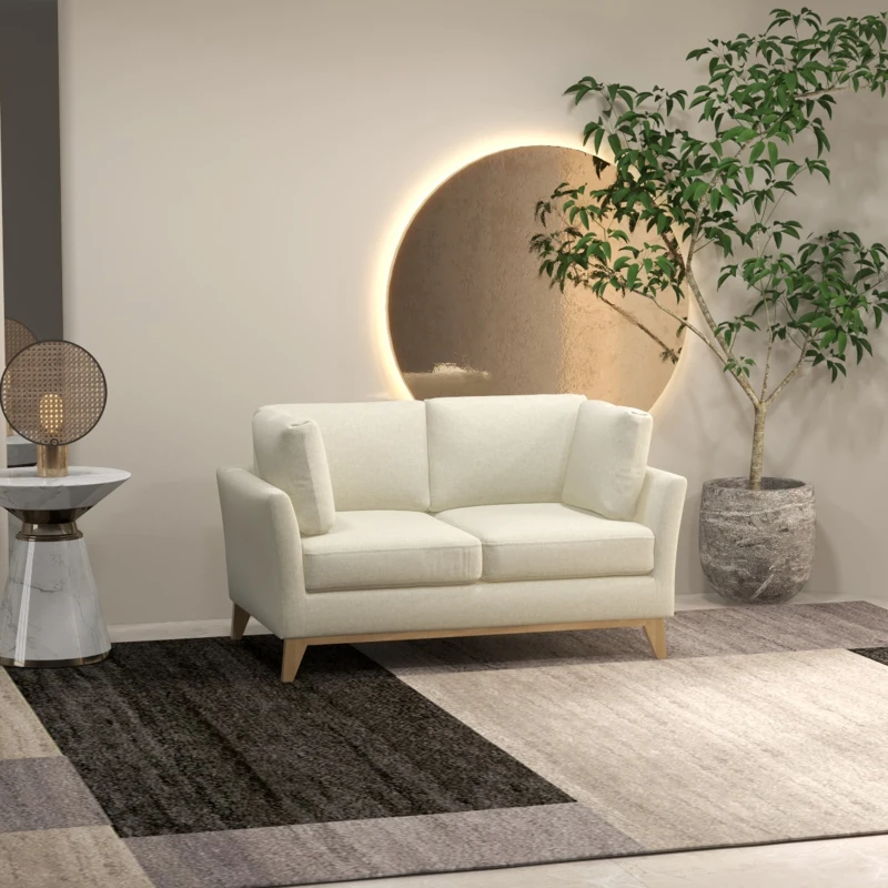 Homcom Canapea 2 Persoane – Tapitata Bej cu Perne Decorative