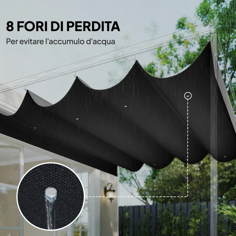 Outsunny Telo Pergola per Esterni Anti UV in Poliestere Grigio Scuro con 8 Fori di Drenaggio, 392x350 cm