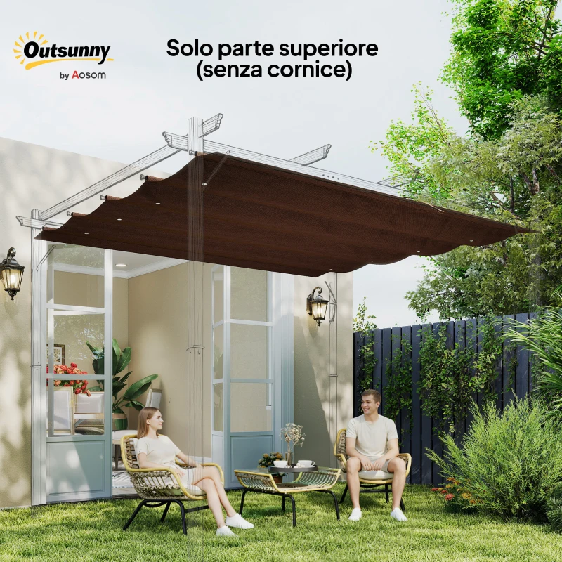 Outsunny Telo Pergola per Esterni Anti UV in Poliestere Bianco Caffè con 8 Fori di Drenaggio, 286x245 cm