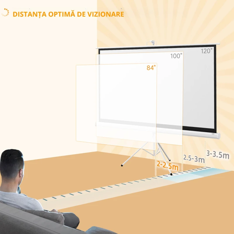 Homcom Ecran Proiectie 84” – Portabil cu Suport, 4K HD 16:9