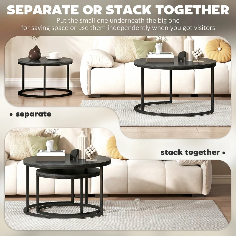 HOMCOM Set of Two Wood-Effect Stacking Tables - Black Wood Grain