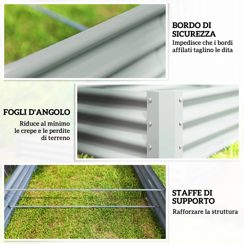Outsunny Letto da Giardino Rialzato Orto Rialzato Acciaio 240x120x30cm Argento