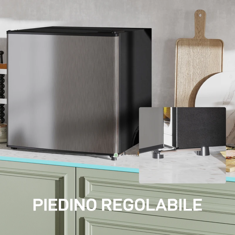 HOMCOM Mini Frigorifero da 46L con Scomparto per Ghiaccio, Porta Reversibile, Temperatura Regolabile, Argento